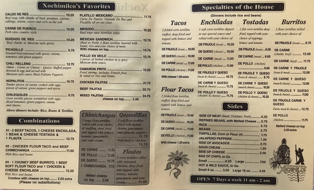 xochimilco restaurant menu